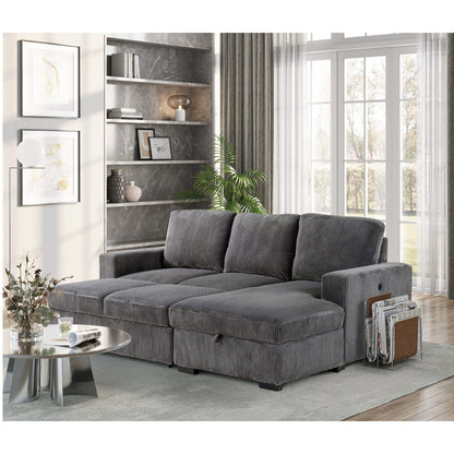 Melody gray striped fabric sleeper sectional with chaise by HouseOfZazla in living room on Tampa Home & Garden Store