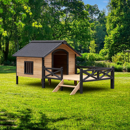 Dog kennel outdoor wooden cabin-style with porch and ramp on Tampa Home & Garden Store