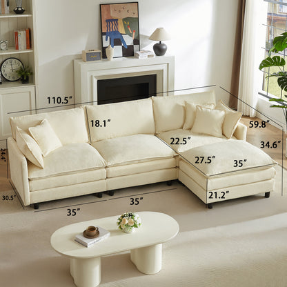 Modular Sectional Sofa, 110 Inch L-Shaped Couch Set for Living Room in cream fabric by HouseOfZazla on Tampa Home & Garden Store