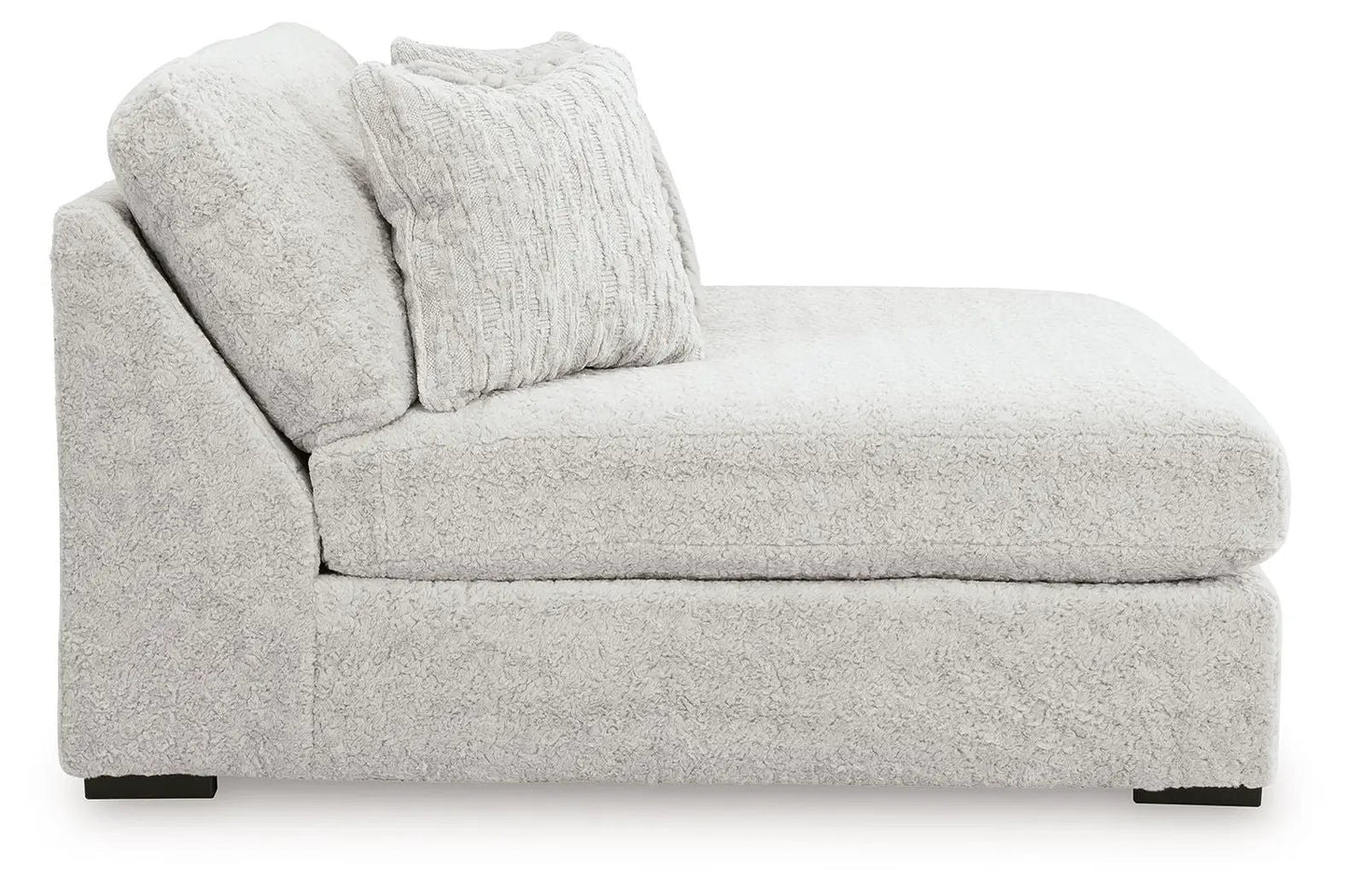 Cuddle Plush Sectional by Unique Piece Furniture, beige boucle sofa with 2 textured pillows on Tampa Home & Garden Store