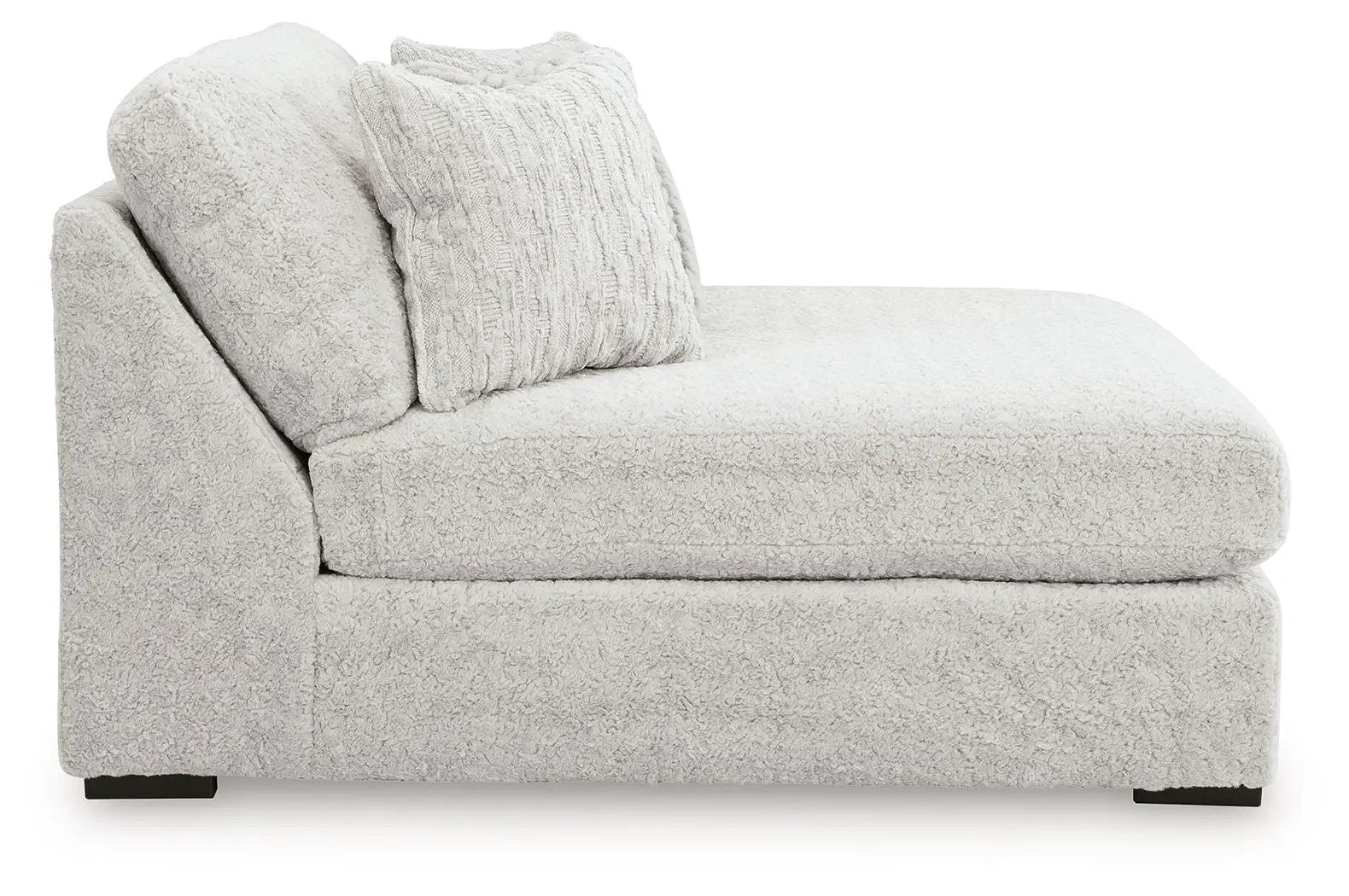 Cuddle Plush Sectional by Unique Piece Furniture, beige boucle sofa with 2 textured pillows on Tampa Home & Garden Store