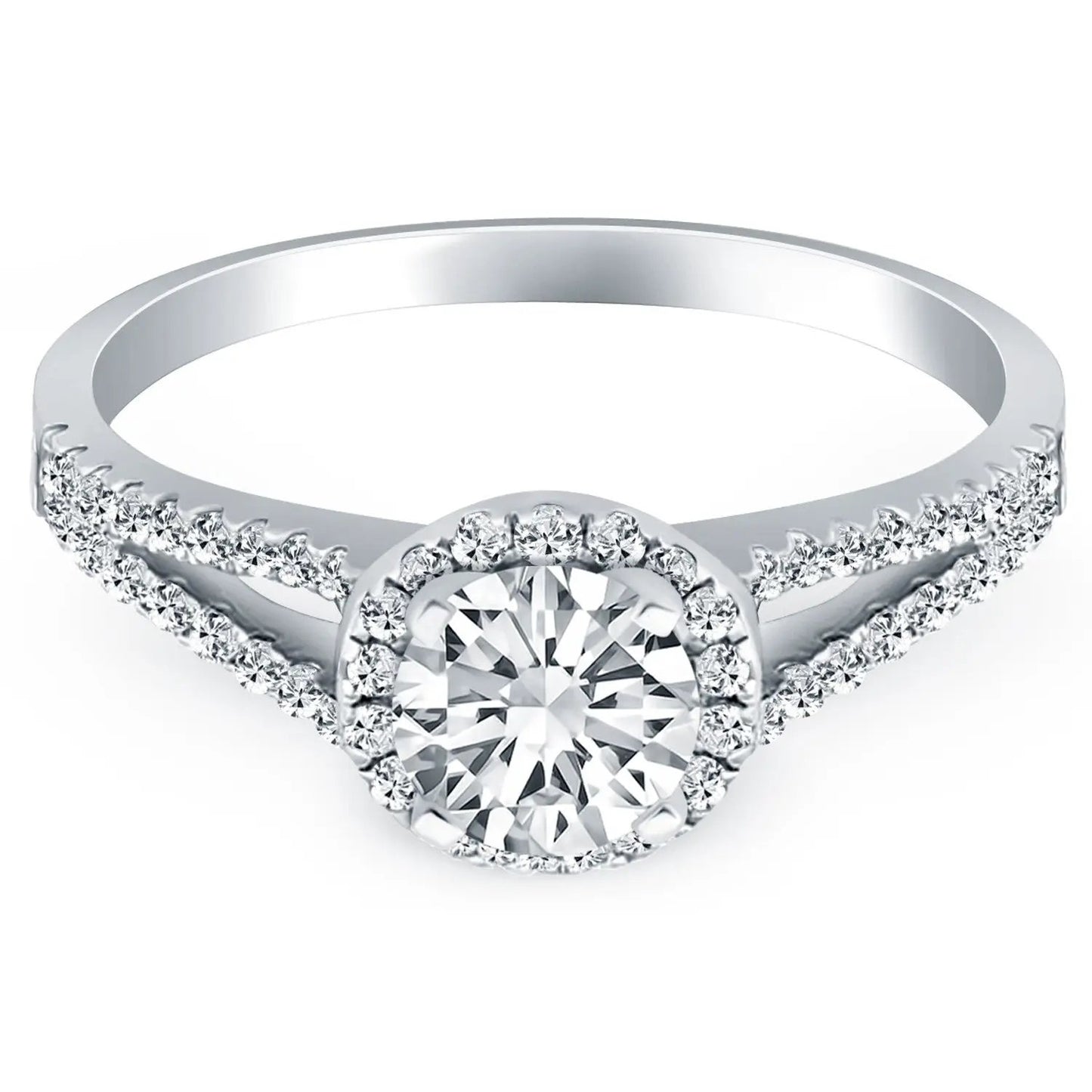 14k white gold diamond halo engagement ring with split shank pavé diamonds by Bids.com on Tampa Home & Garden Store