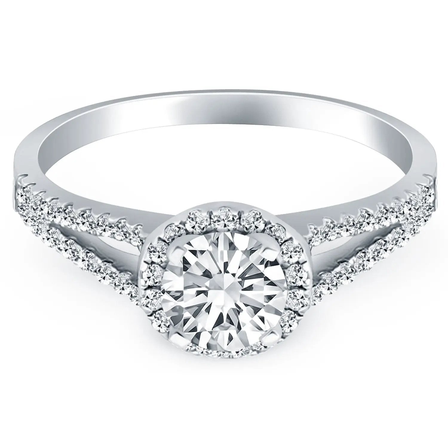 14k white gold diamond halo engagement ring with split shank pavé diamonds by Bids.com on Tampa Home & Garden Store