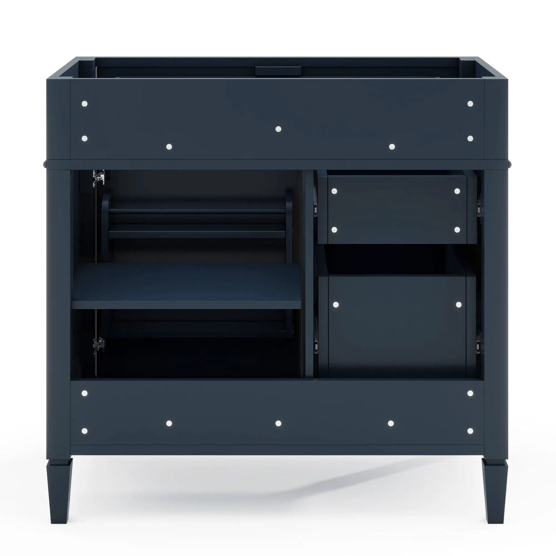 Bathroom vanity base with 2 drawers and tip-out drawer in navy blue by Unique Piece Furniture on Tampa Home & Garden Store