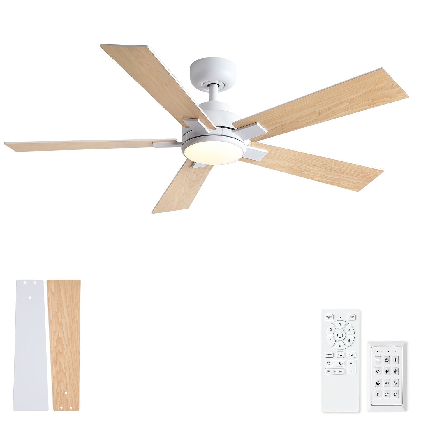 Ceiling fan with LED light reversible motor by HouseOfZazla white housing wood blades remote on Tampa Home & Garden Store