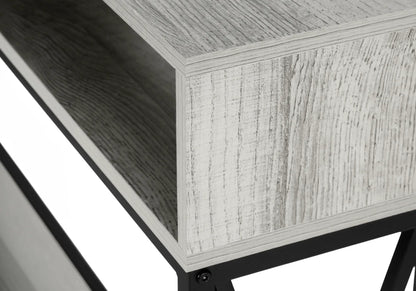 Accent console table for entryway in weathered gray woodgrain with black metal frame on Tampa Home & Garden Store