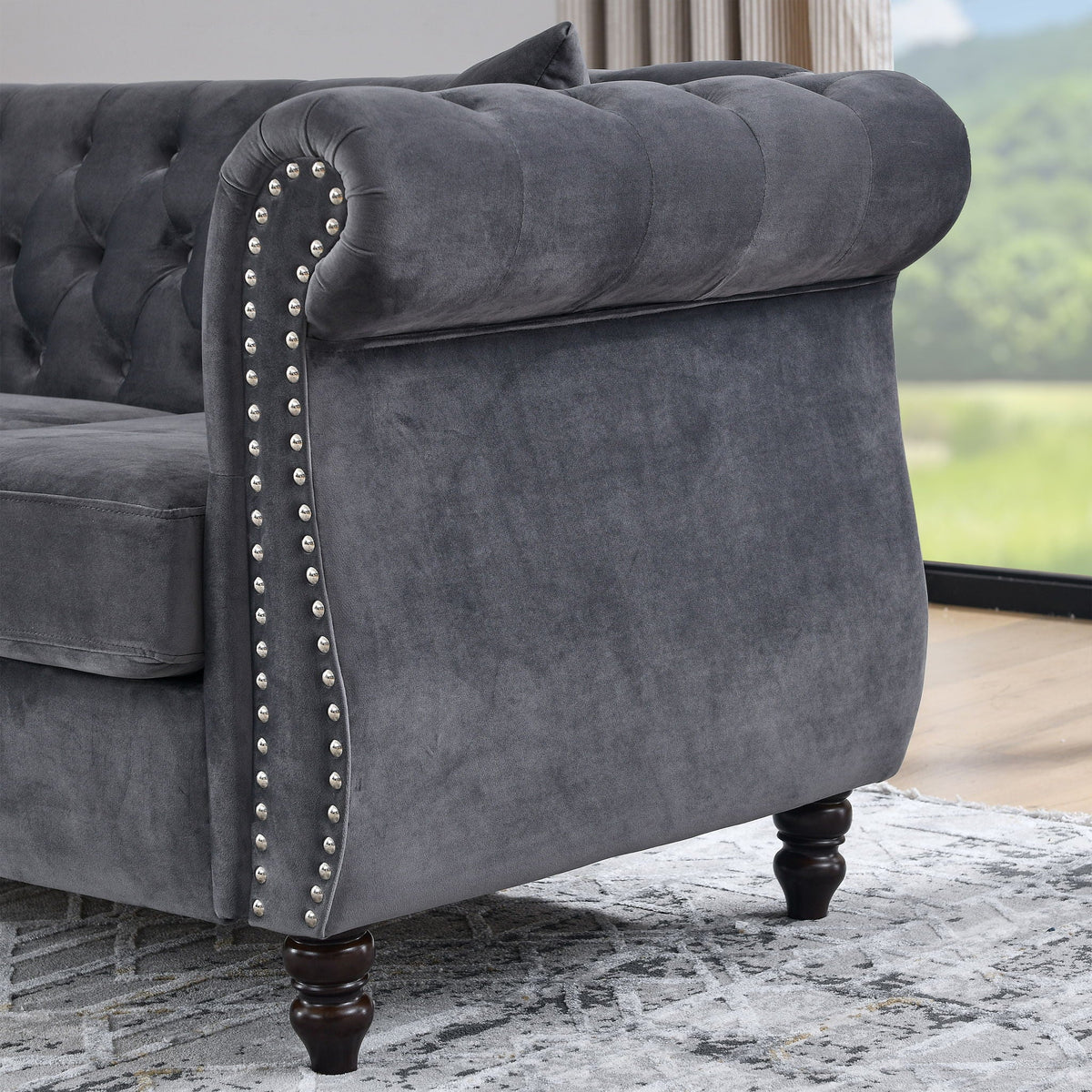 Chesterfield Sofa With Nailhead Trim and Cushions