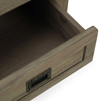 Monroe Solid Acacia Side Table dark wood with visible grain and metal hardware HouseOfZazla on Tampa Home & Garden Store