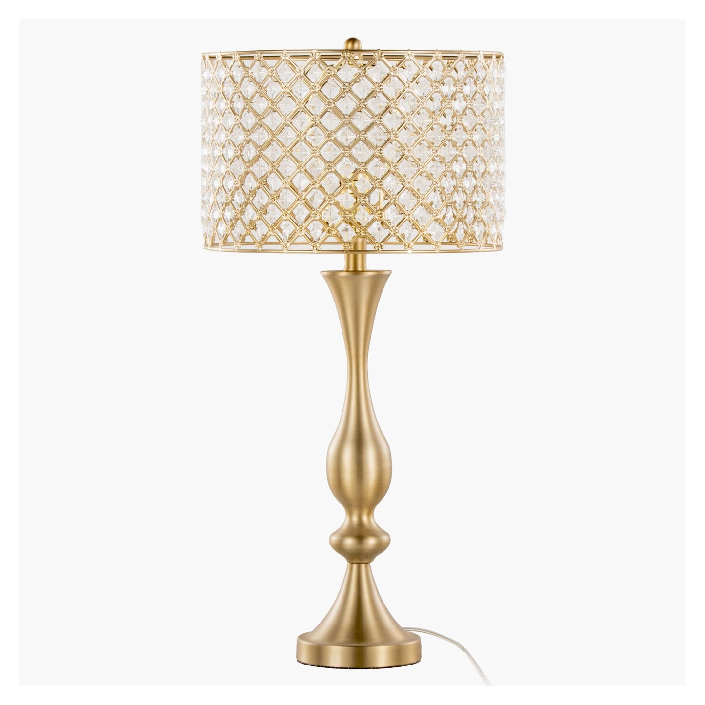 Topaz Contemporary Table Lamp with gold-tone base and crystal lattice drum shade on Tampa Home & Garden Store