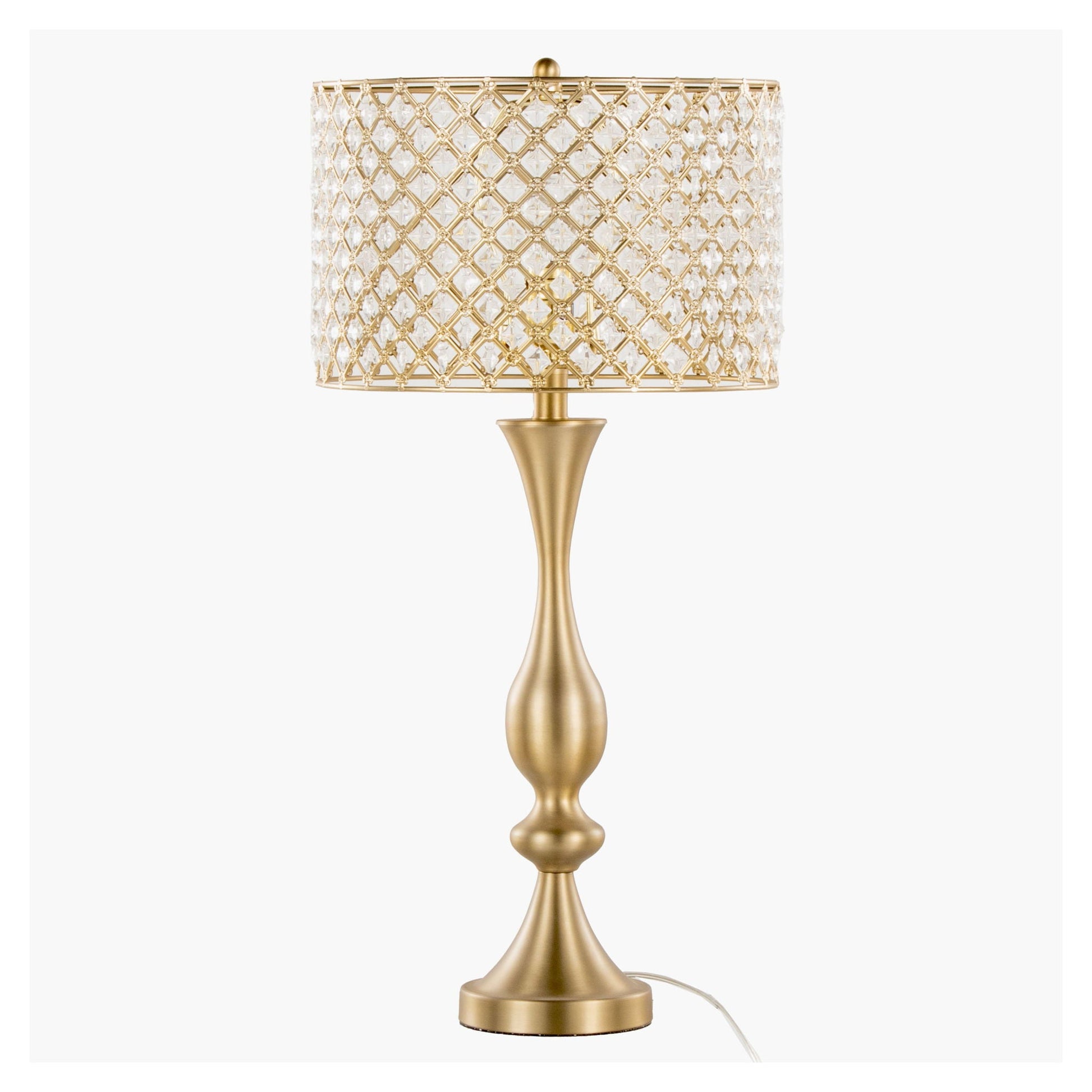 Topaz Contemporary Table Lamp with gold-tone base and crystal lattice drum shade on Tampa Home & Garden Store