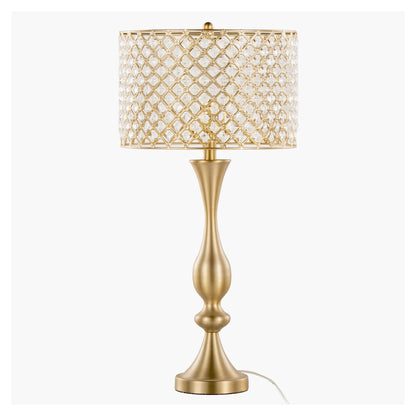 Topaz Contemporary Table Lamp with gold-tone base and crystal lattice drum shade on Tampa Home & Garden Store