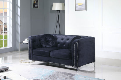 Sloped-arm loveseat in navy micro suede with tufted back and nailhead trim HouseOfZazla on Tampa Home & Garden Store