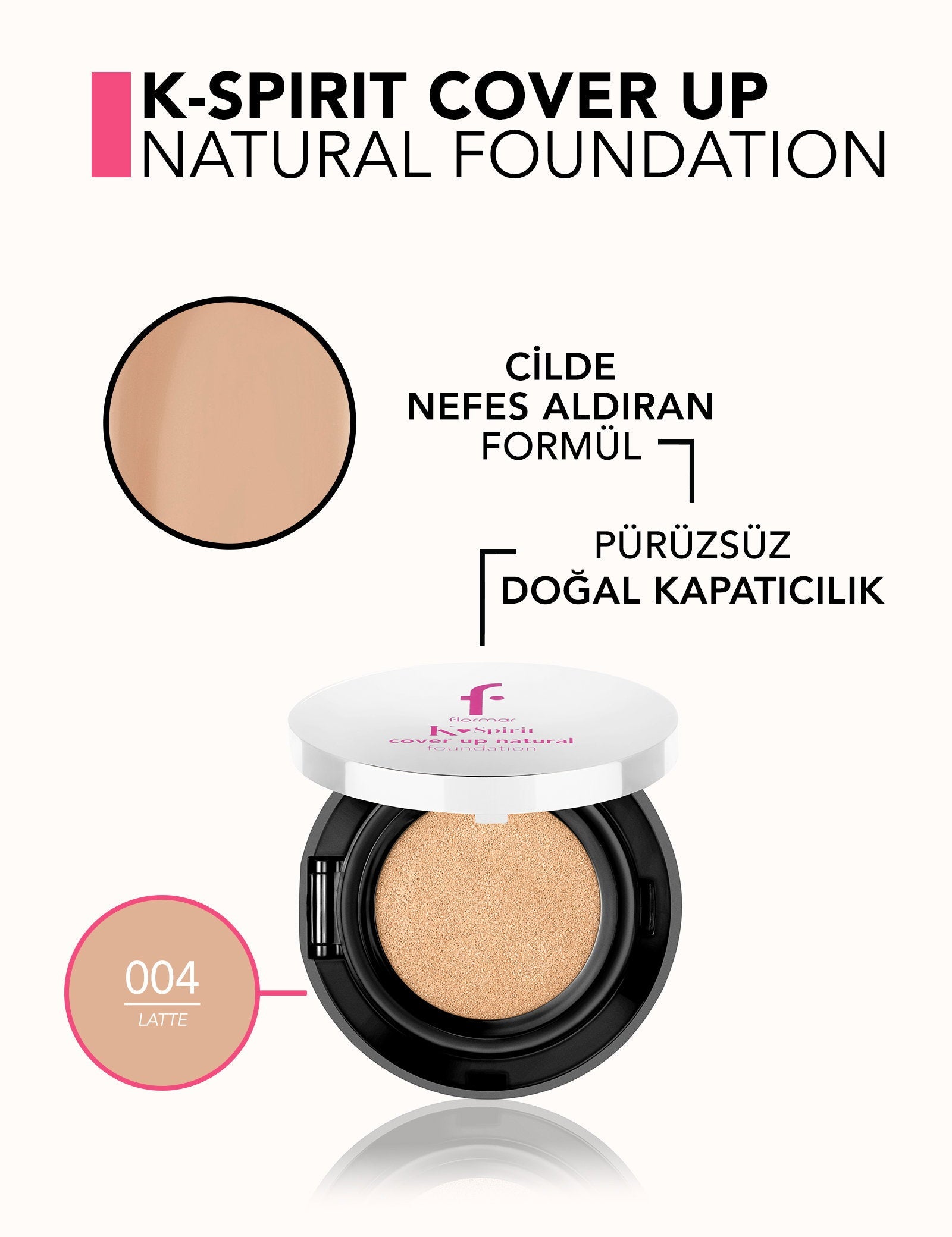 Flormar K-Spirit Cushion Foundation compact natural foundation shade 004 Latte on Tampa Home & Garden Store