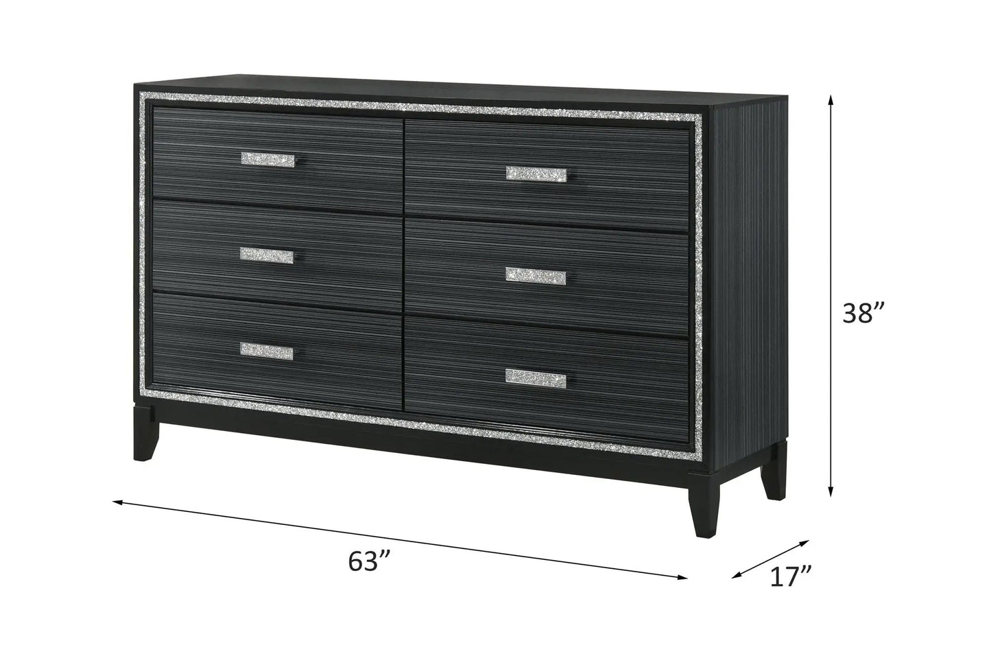 Haiden Dresser with Silver Trim Six Drawers