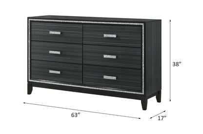 Haiden dresser by HouseOfZazla, black textured 6-drawer unit with glitter trim on Tampa Home & Garden Store