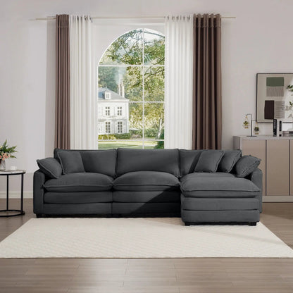 3-piece modular sofa set with ottoman in dark gray upholstery, low back, deep seating on Tampa Home & Garden Store