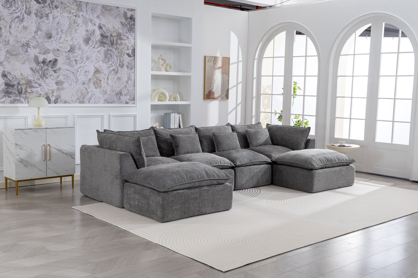 129.8-inch modular sectional sofa with 2 ottomans in gray fabric HouseOfZazla on Tampa Home & Garden Store