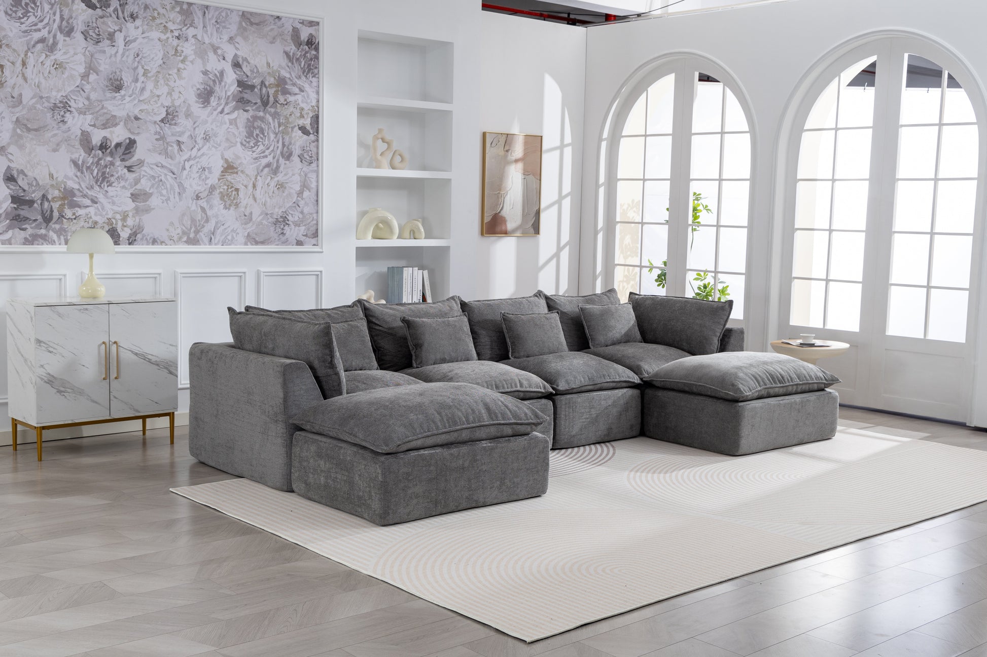 129.8-inch modular sectional sofa with 2 ottomans in gray fabric HouseOfZazla on Tampa Home & Garden Store