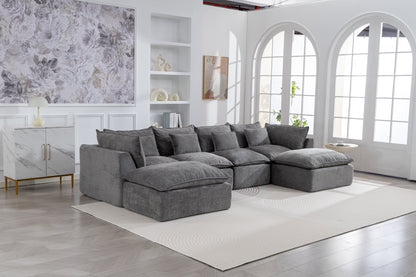 129.8-inch modular sectional sofa with 2 ottomans in gray fabric HouseOfZazla on Tampa Home & Garden Store