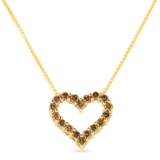 14K yellow gold plated .925 sterling silver champagne 1.0 cttw heart pendant necklace on Tampa Home & Garden Store