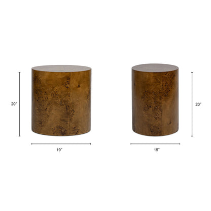 Accent oval pillar side tables in burl wood veneer brown; HouseOfZazla set of 2, 20in tall on Tampa Home & Garden Store