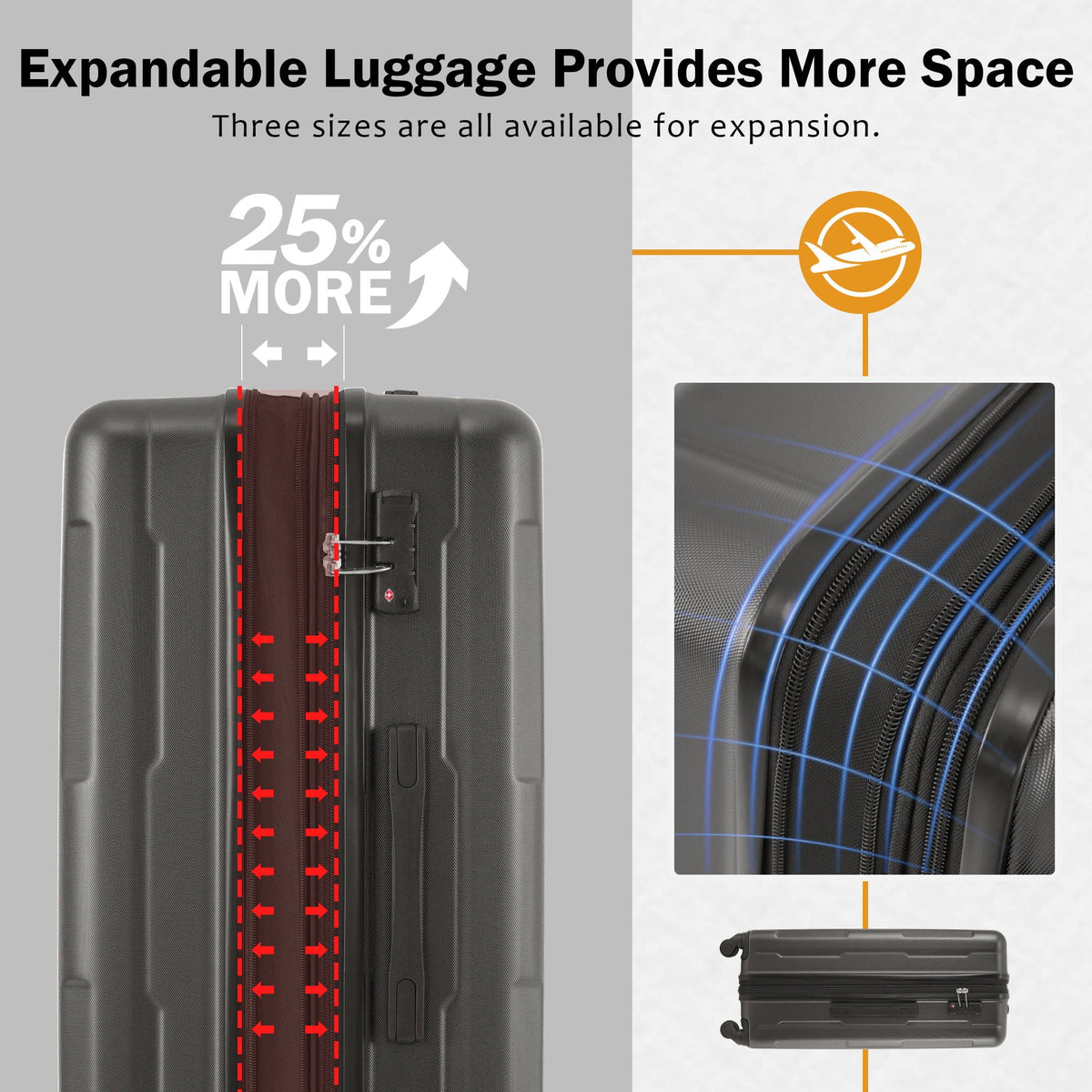 2-piece expandable ABS luggage set, 20in and 28in sizes, red center strap detail on Tampa Home & Garden Store