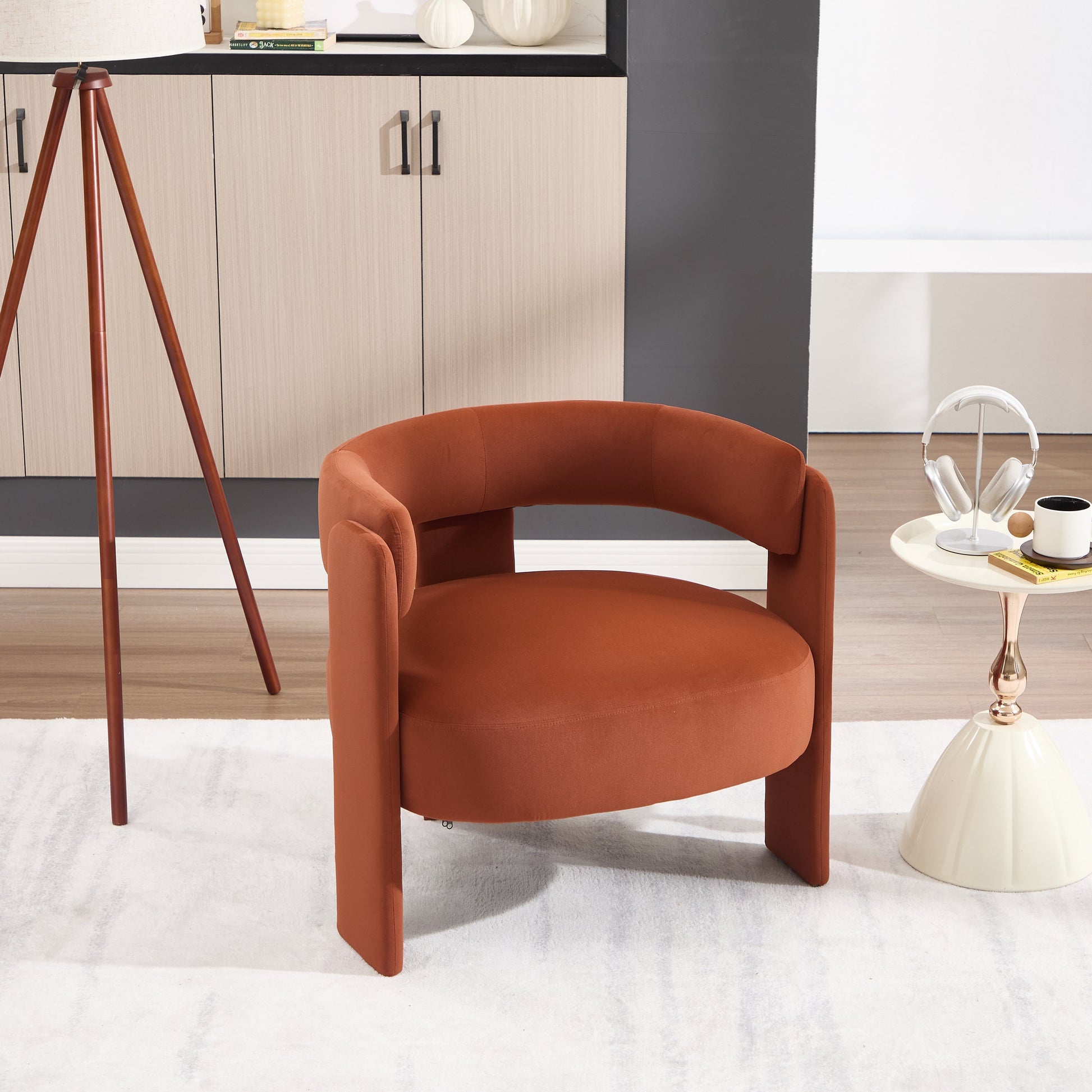 Velvet orange accent chair for living room with rounded back on Tampa Home & Garden Store