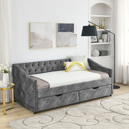 Upholstered Tufted Daybed with Storage Drawers
