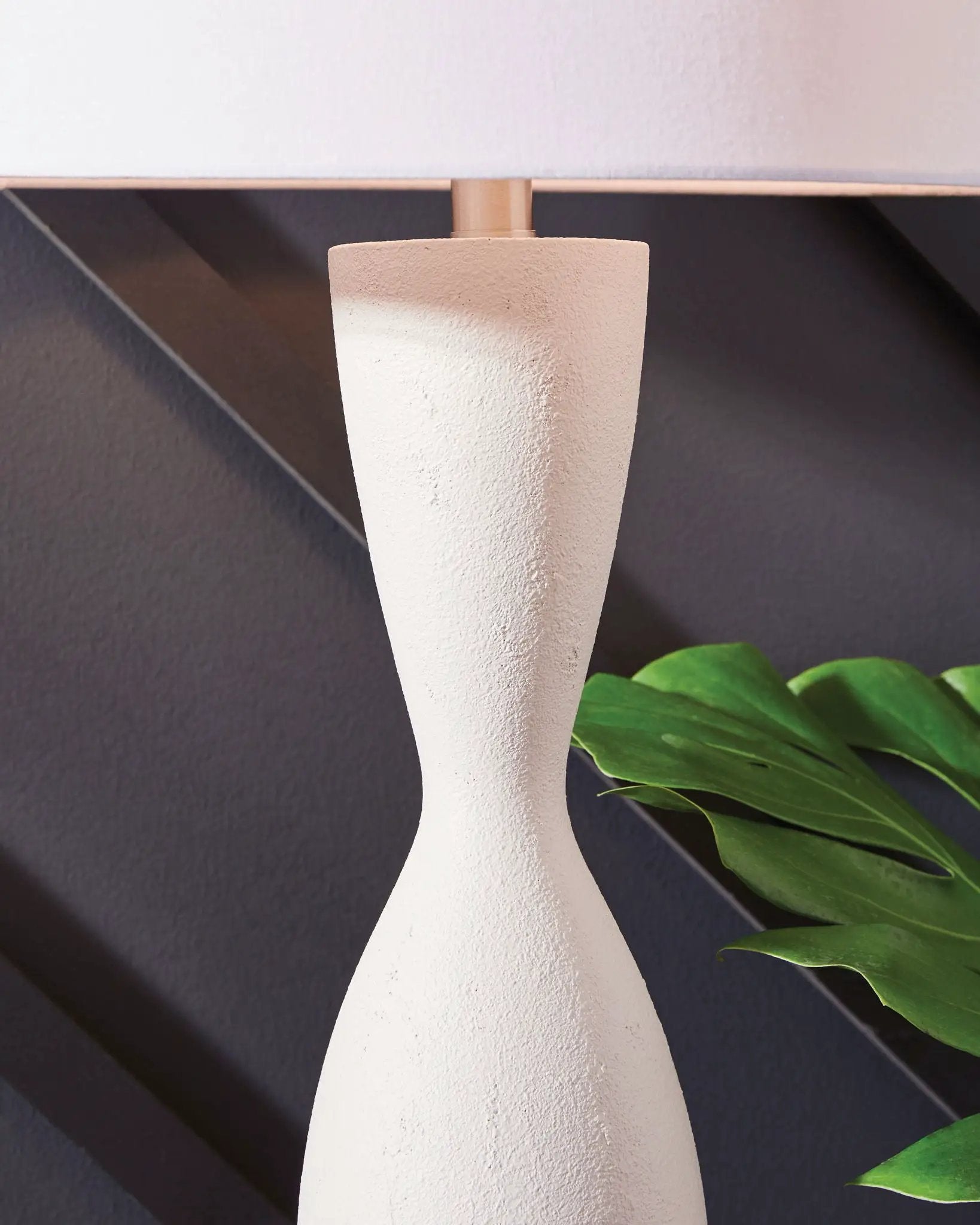 Davinford poly table lamp white with textured base and copper neck by Unique Piece Furniture on Tampa Home & Garden Store