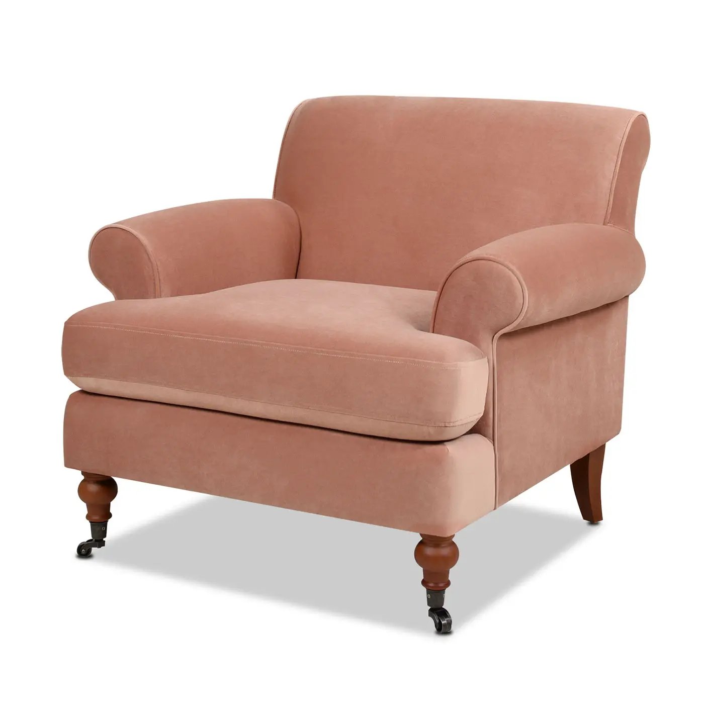 Alana Lawson accent arm chair in rose velvet with caster wheels by Unique Piece Furniture on Tampa Home & Garden Store