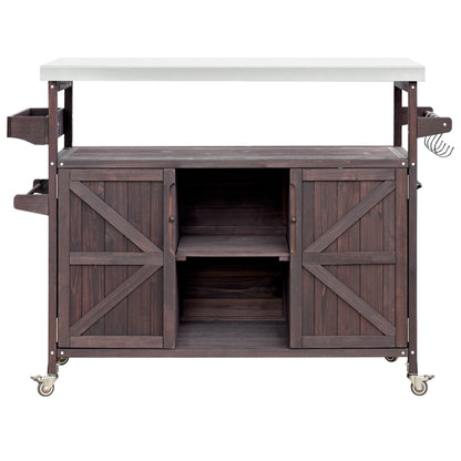K&K Outdoor Kitchen Island rolling bar cart with dark wood frame and stainless top HouseOfZazla on Tampa Home & Garden Store