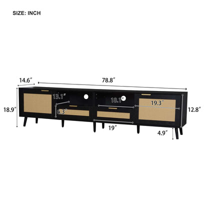 Rattan and Solid Wood TV Stand With Cable