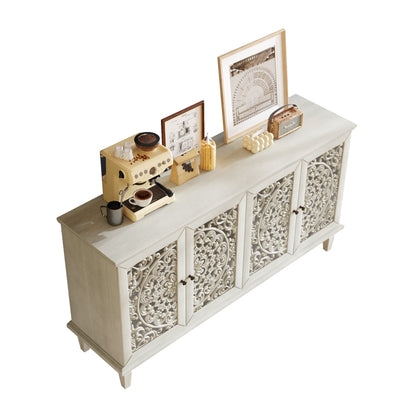 60-inch antique buffet cabinet with floral carvings, solid wood legs by HouseOfZazla on Tampa Home & Garden Store