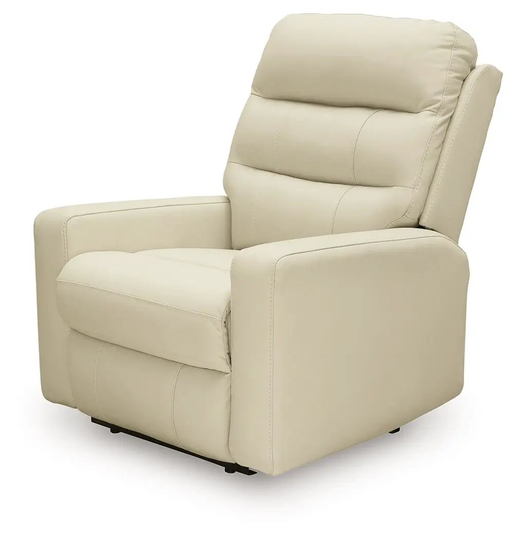 Pennacle Pier power recliner with adjustable headrest in beige leather on Tampa Home & Garden Store