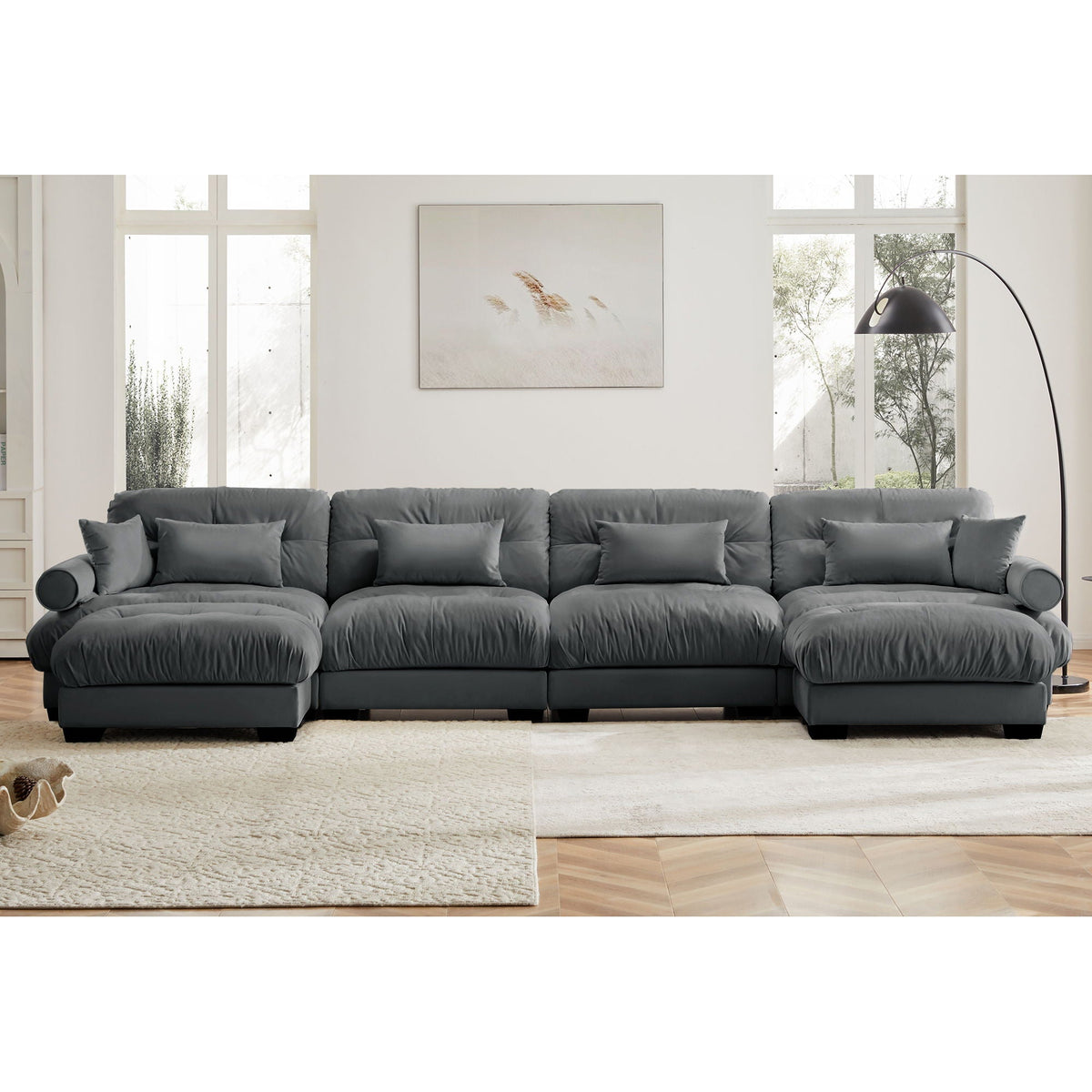 Super Comfort Oversized Modular Sectional Sofa with Movable Ottoman in charcoal gray fabric on Tampa Home & Garden Store