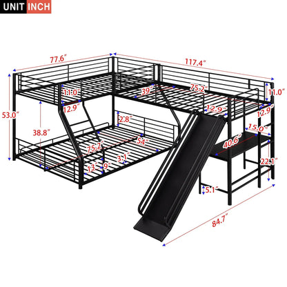 L-Shaped Twin Over Full Bunk Bed with Built-In Desk and Slide, Black by Unique Piece Furniture on Tampa Home & Garden Store