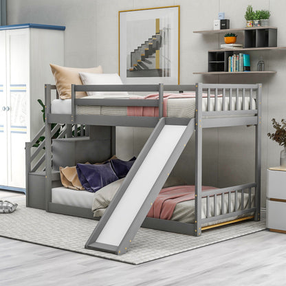 Bunk Bed With Convertible Slide And Stairway by HouseOfZazla gray wood frame on Tampa Home & Garden Store