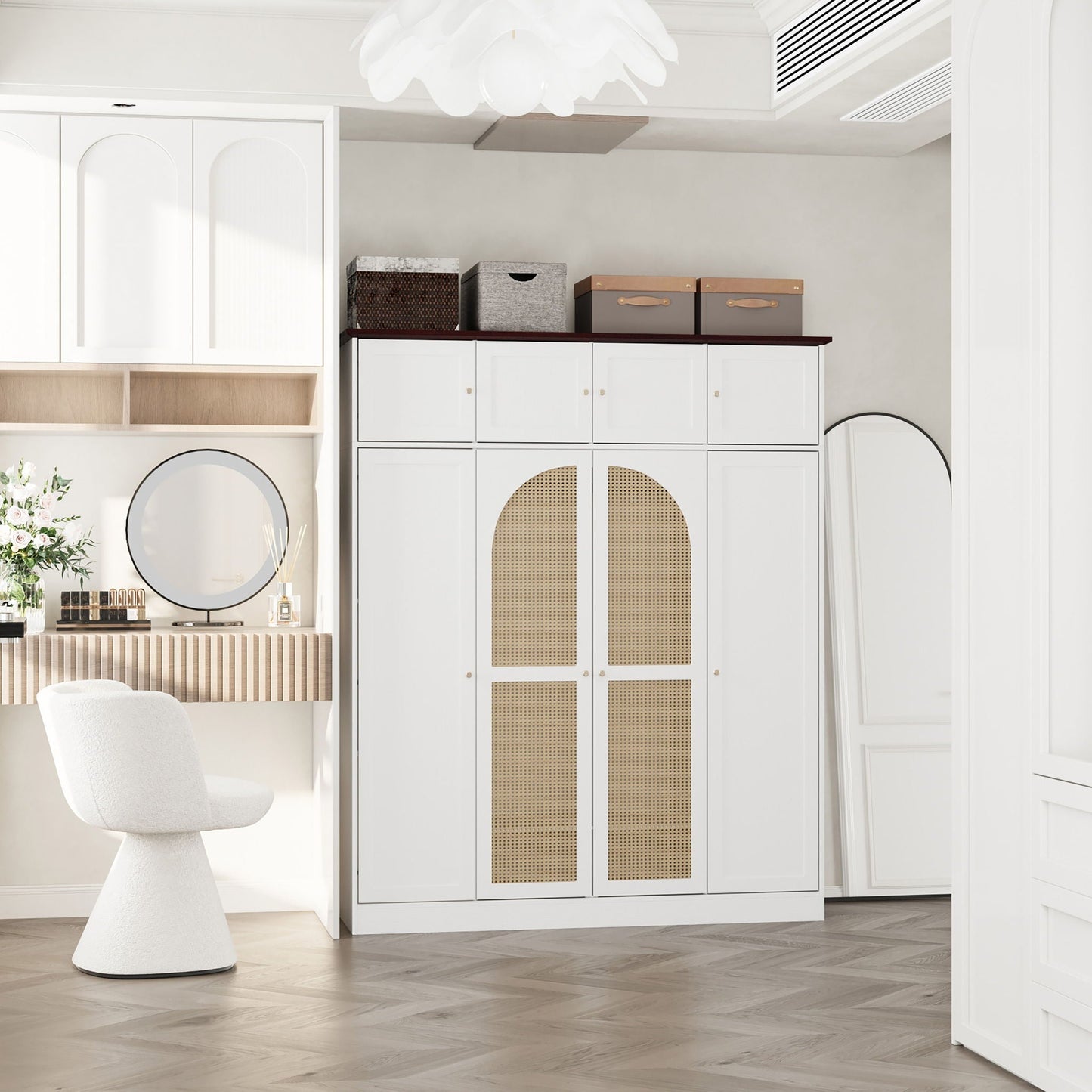 8-Door Armoire Wardrobe by HouseOfZazla white wardrobe with adjustable shelves and hanging rod on Tampa Home & Garden Store