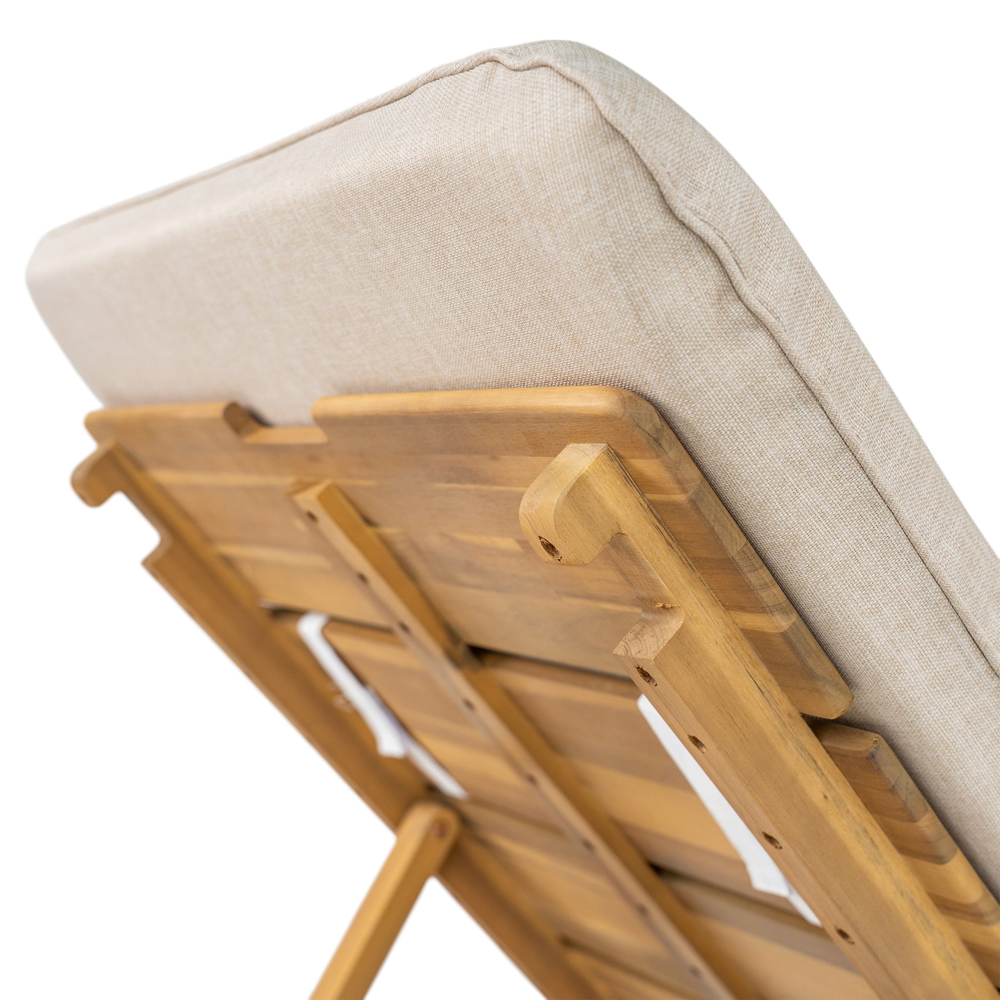 Riviera outdoor chaise lounges with acacia wood frame and wheels, beige cushions, set of 2 on Tampa Home & Garden Store