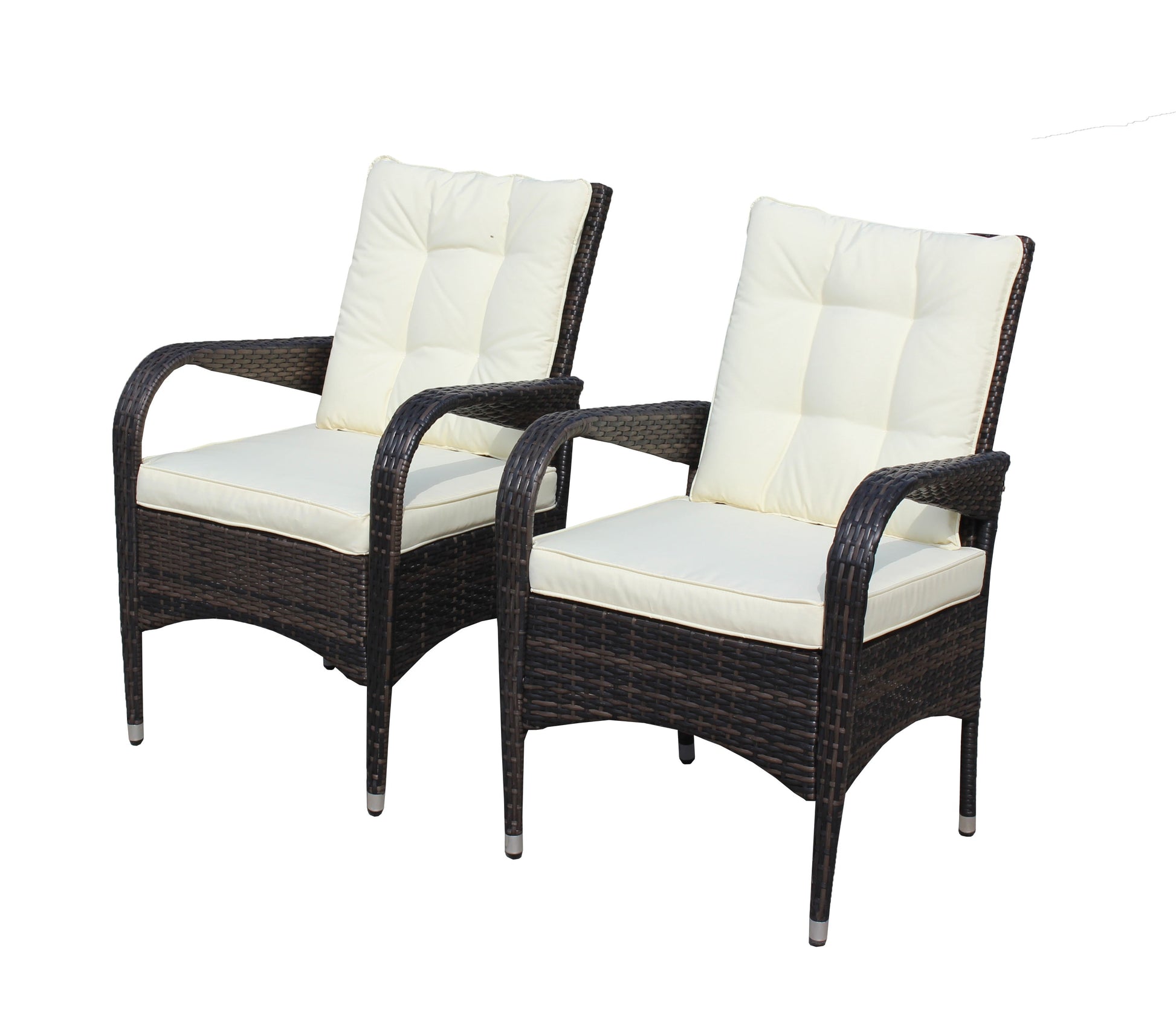 2-Piece Liberatore dining chairs with beige cushions in dark wicker, outdoor chair set on Tampa Home & Garden Store