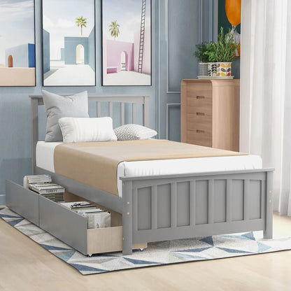 Platform Bed with Two Drawers Built from Pine