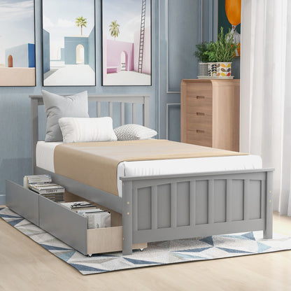 Solid Wood Platform Bed and Two Storage Drawers