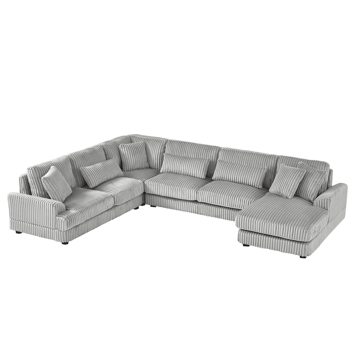 U-shaped oversized sectional sofa with chaise in gray striped fabric by HouseOfZazla on Tampa Home & Garden Store