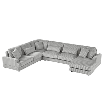 U-shaped oversized sectional sofa with chaise in gray striped fabric by HouseOfZazla on Tampa Home & Garden Store