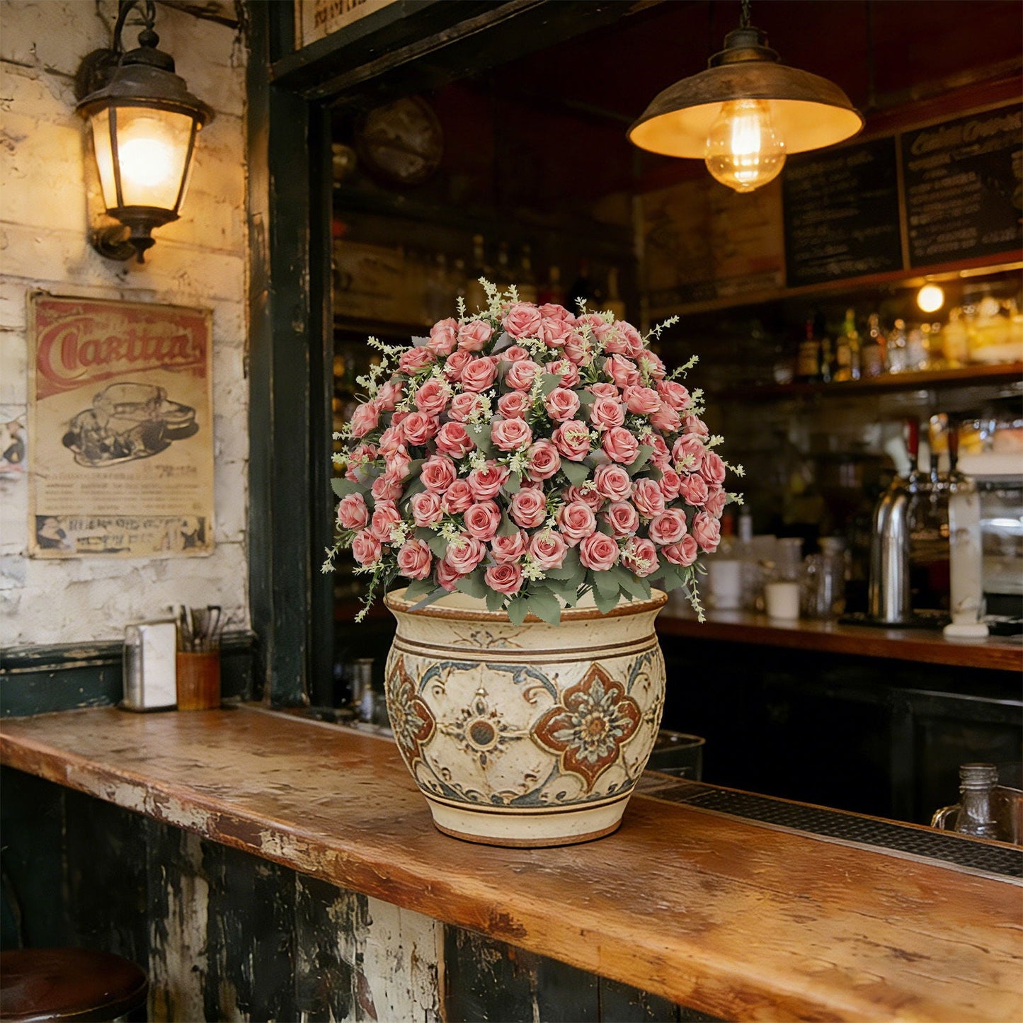 Indoor and Outdoor Silk Rose in a Cement Pot