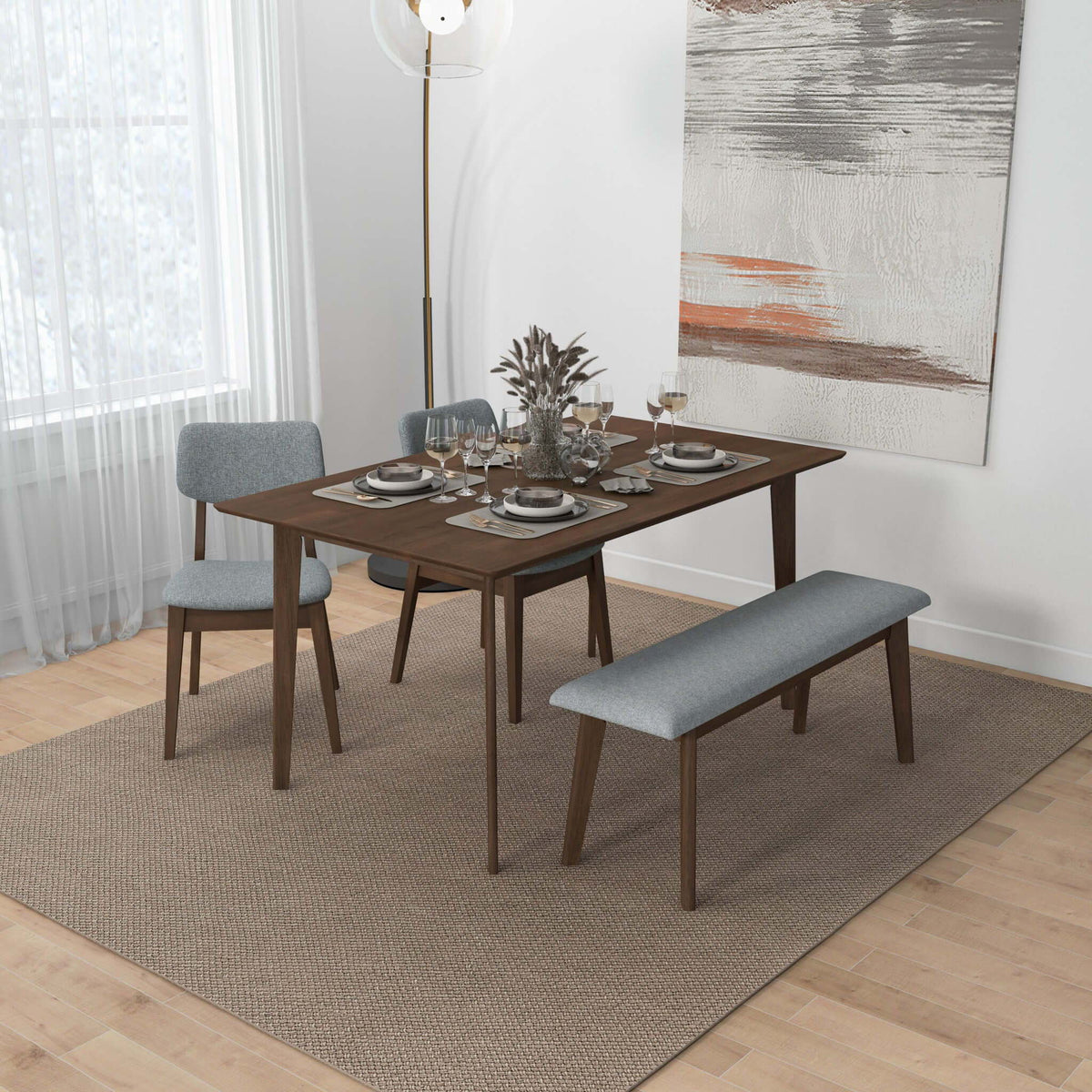 Carlos Upholstered Bench gray high-density foam cushion by HouseOfZazla for dining room seating on Tampa Home & Garden Store