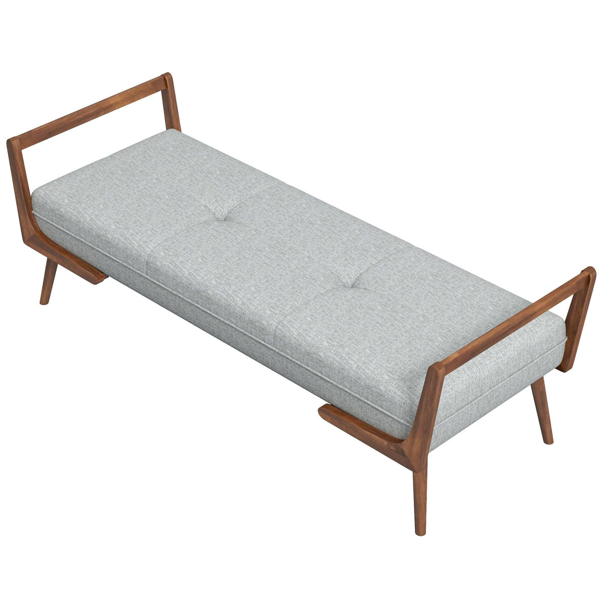 Gray upholstered bench with biscuit tufting by HouseOfZazla, 51.2 inches wide, wooden frame on Tampa Home & Garden Store
