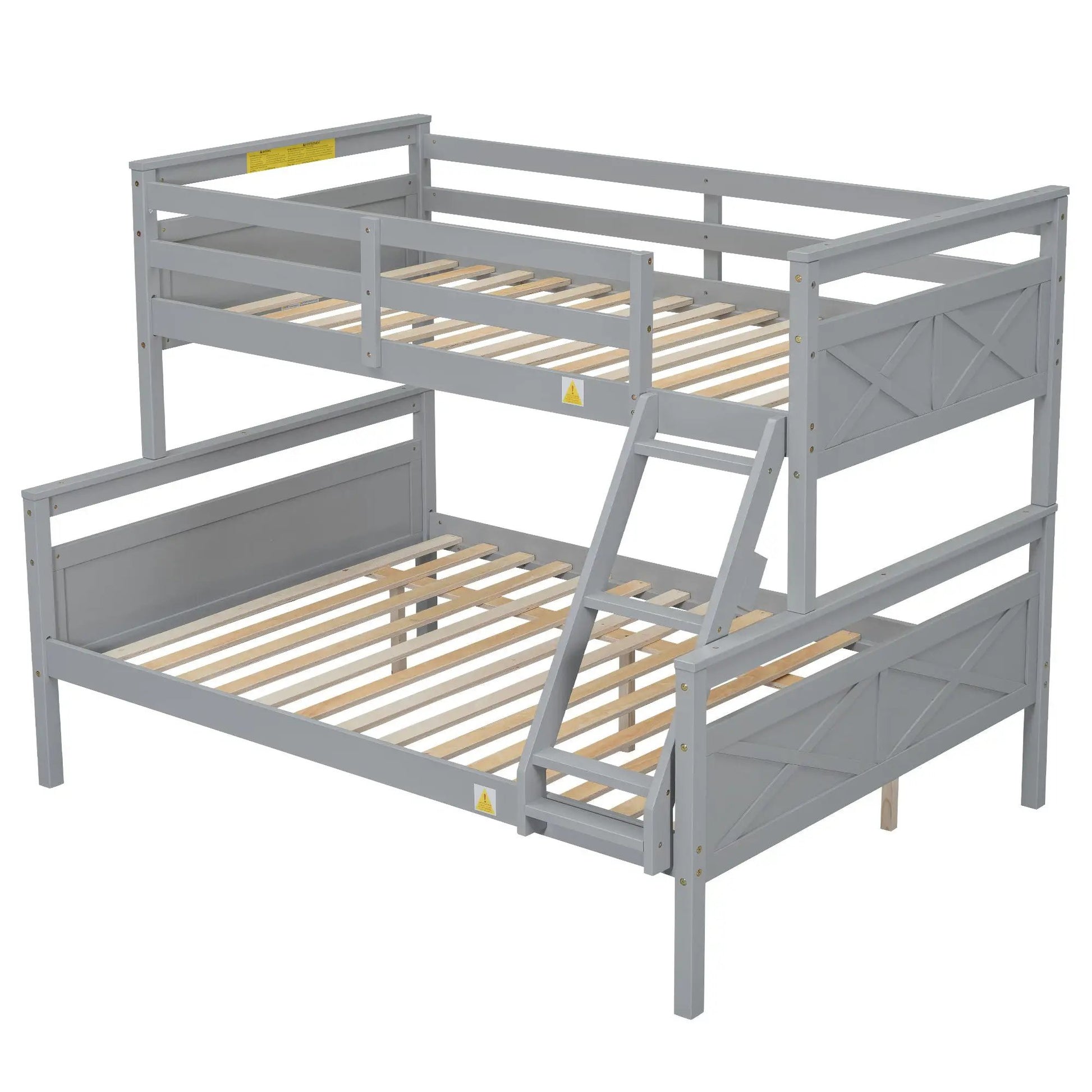 Grey bunk bed with ladder and safety guardrail, wooden slats, by Unique Piece Furniture on Tampa Home & Garden Store