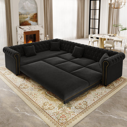 Chesterfield L Shaped Sofa and Black Velvet Bed