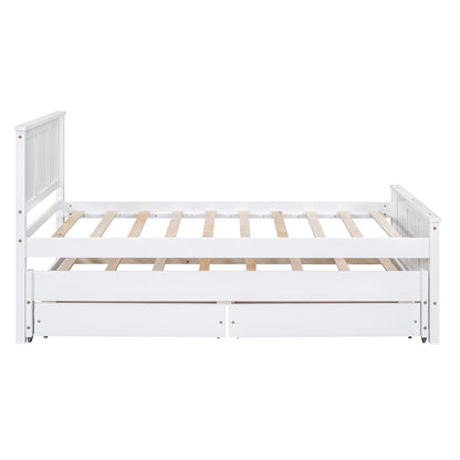 Platform bed with trundle and drawers in white wood; slatted base and paneled headboard on Tampa Home & Garden Store